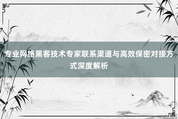 专业网络黑客技术专家联系渠道与高效保密对接方式深度解析